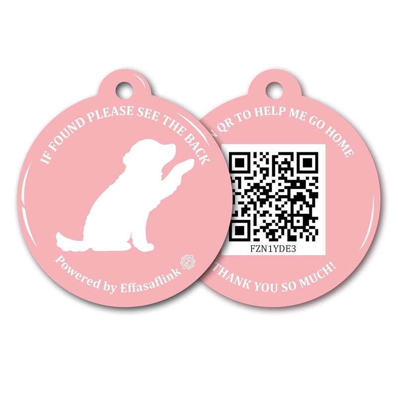 Effasaflink RFID 134.2Khz & QR Code Pet ID Tag, Collar Tag, Dual Function - Scan QR for Helping Lost Pets Go Home, Replace RFID Microchip for Smart Auto Pet Door and Feeder (Pink-Dog) - Image 1